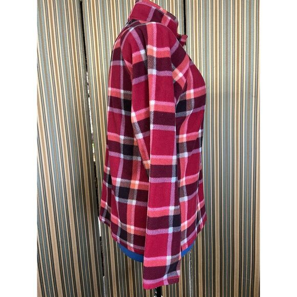 Eddie Bauer fleece  1/4 zip jacket Plaid Pink Woman’s Large - Picture 4 of 9